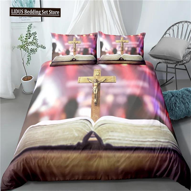 3D Jesus Duvet Cover Set Christian Sacred Jesus Polyester Bedding Set Cross Comforter Cover Suitable For Christian Jesus King