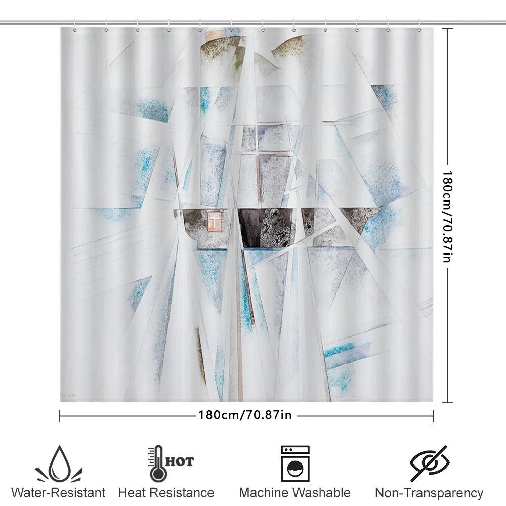 Modern Geometric Blue White Print Shower Curtain Waterproof Bathroom Decor for Kids Bathrooms Large Size Decoration Curtains