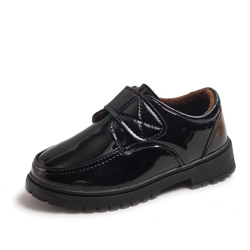 Spring and Autumn New Casual Lace-up Black Boy Leather Shoes Hollowed Out Feet Breathable British Korean Version of Small Children's Shoes
