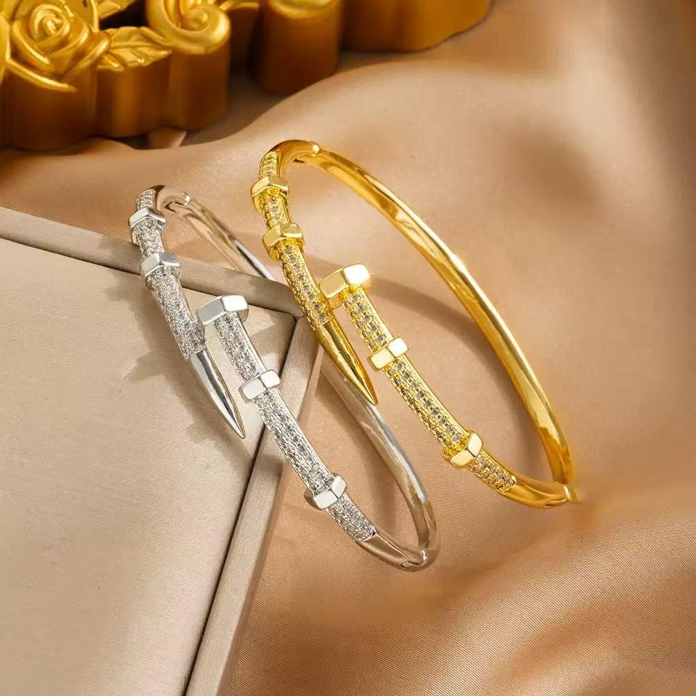 Cartier-Inspired Zircon Nail Bracelet: Women's Korean Fashion Full Diamond Bamboo Bangle