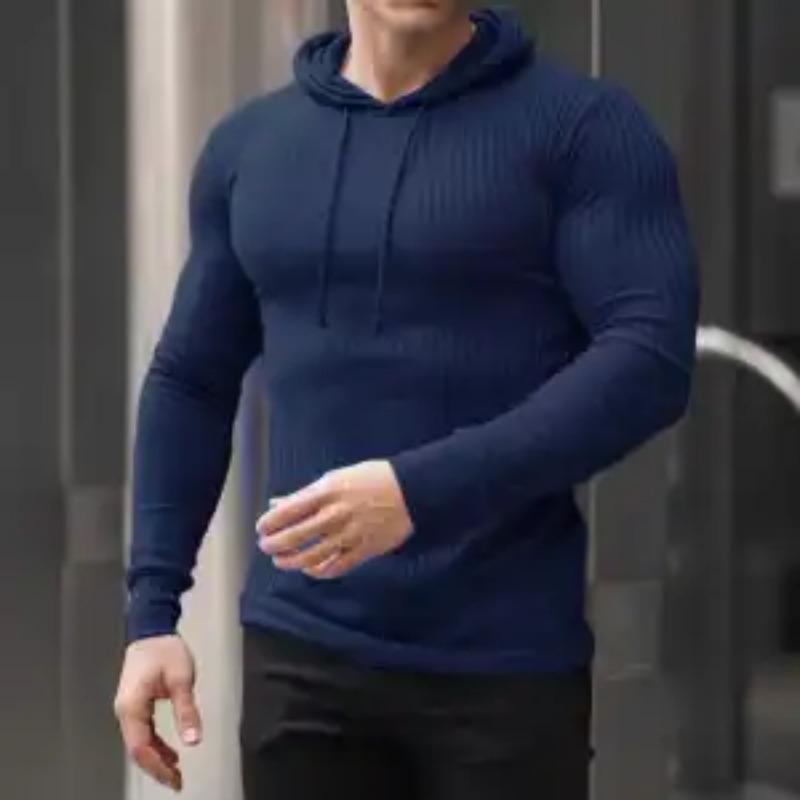 Men's Slim-Fit Long-Sleeve Hoodie Knit Sports Pullover Autumn Winter New Style Casual Solid-Colored Base Layer