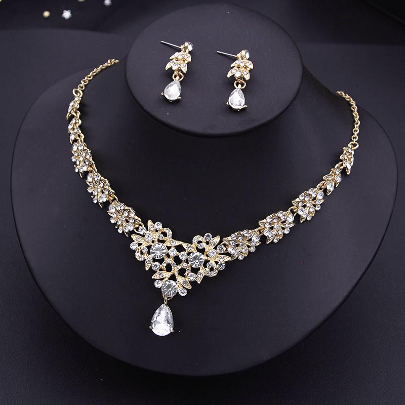 Fashion Pendants Necklace Earrings Sets for Women Rhinestone Dangle Earring and Jewelry Set Gift Accessories
