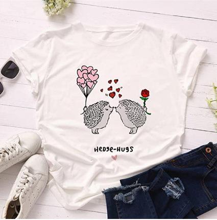 Summer Womens Short Sleeve TShirt Harajuku Style Cute Little Hedgehog Print Graphic Tee Casual Fun Womens Clothing S