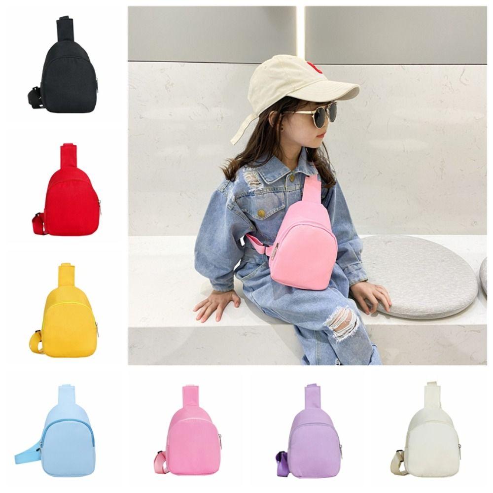 Trendy Solid Color Children's Chest Bag Nylon Casual Crossbody Shoulder Bag Waist Storage Pouch Travel