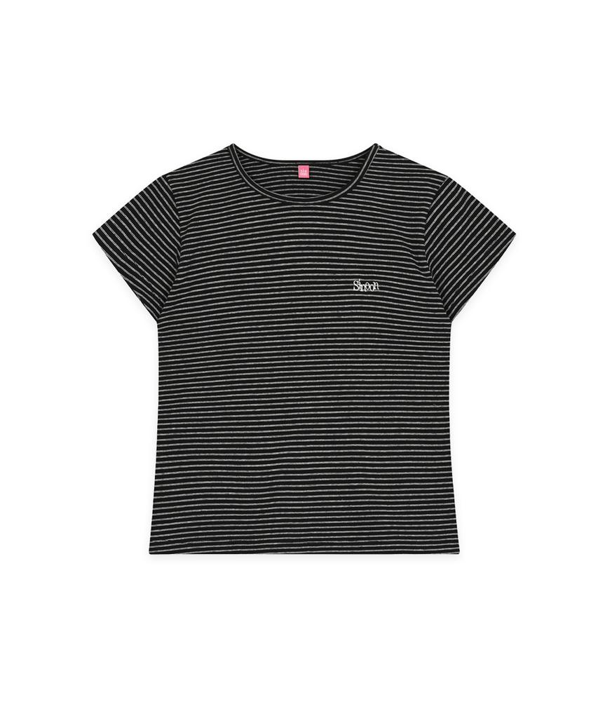 SINOON Stripe Cap Sleeve T-Shirt (Black)