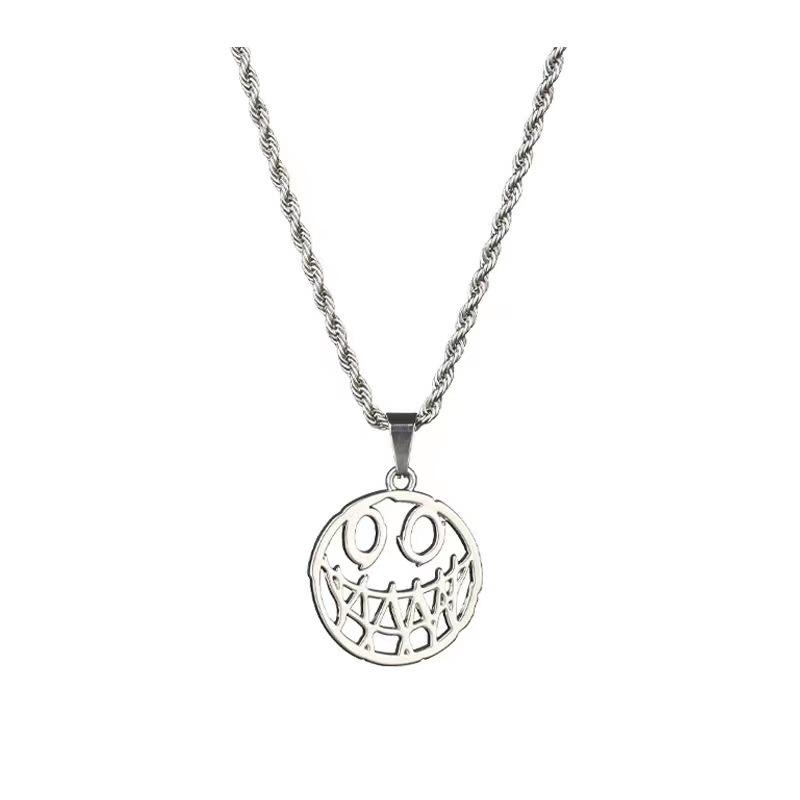 

Grimace Smiley ins Necklace Tide Hip Hop Funny Pendant Earth Cool Bouncy Chain Titanium Steel Sweater Chain European and American Style