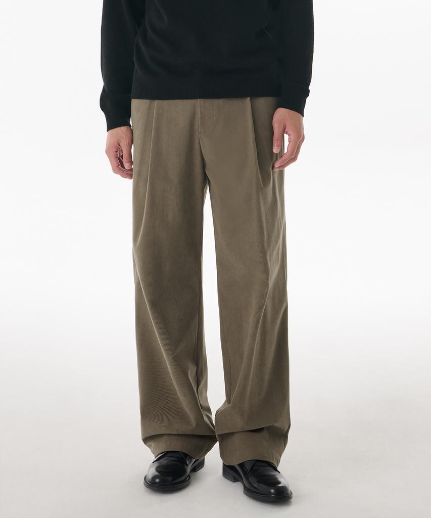 Musinsa Standard 14W Corduroy One-Pleat Wide Elastic Pants [Taupe Beige]