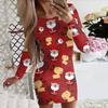 Women Christmas Print Dresses For Winter Year Cute X-Mas Tree Print Long Sleeve Dress Casual O-Neck Bodycon Mini Dress