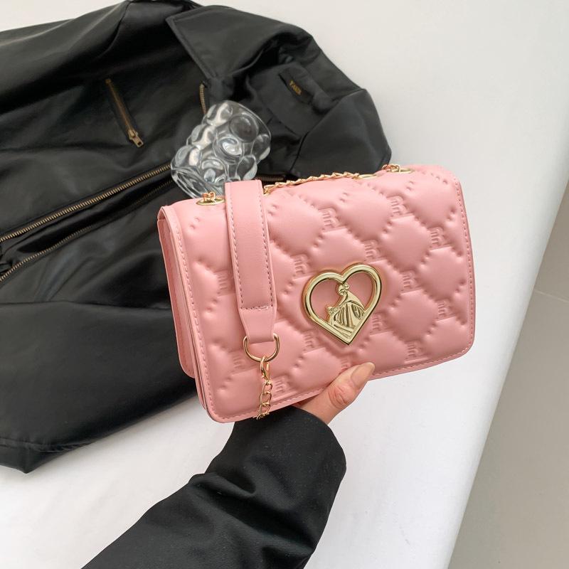 Commuter Texture Diamond 2025 Spring New Solid Color Love Hardware Indentation Shoulder Messenger Chain Small Square Women's Bag