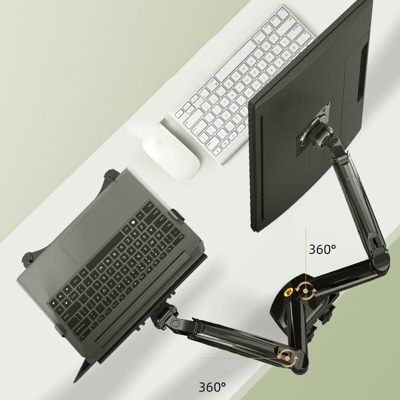 Desktop NB F160 + FP-2 Gas Spring Dual Arm for 17"-27" Monitor Holder + 10"-17" Laptop Support Air Press Mount Stand Load 2-9kg