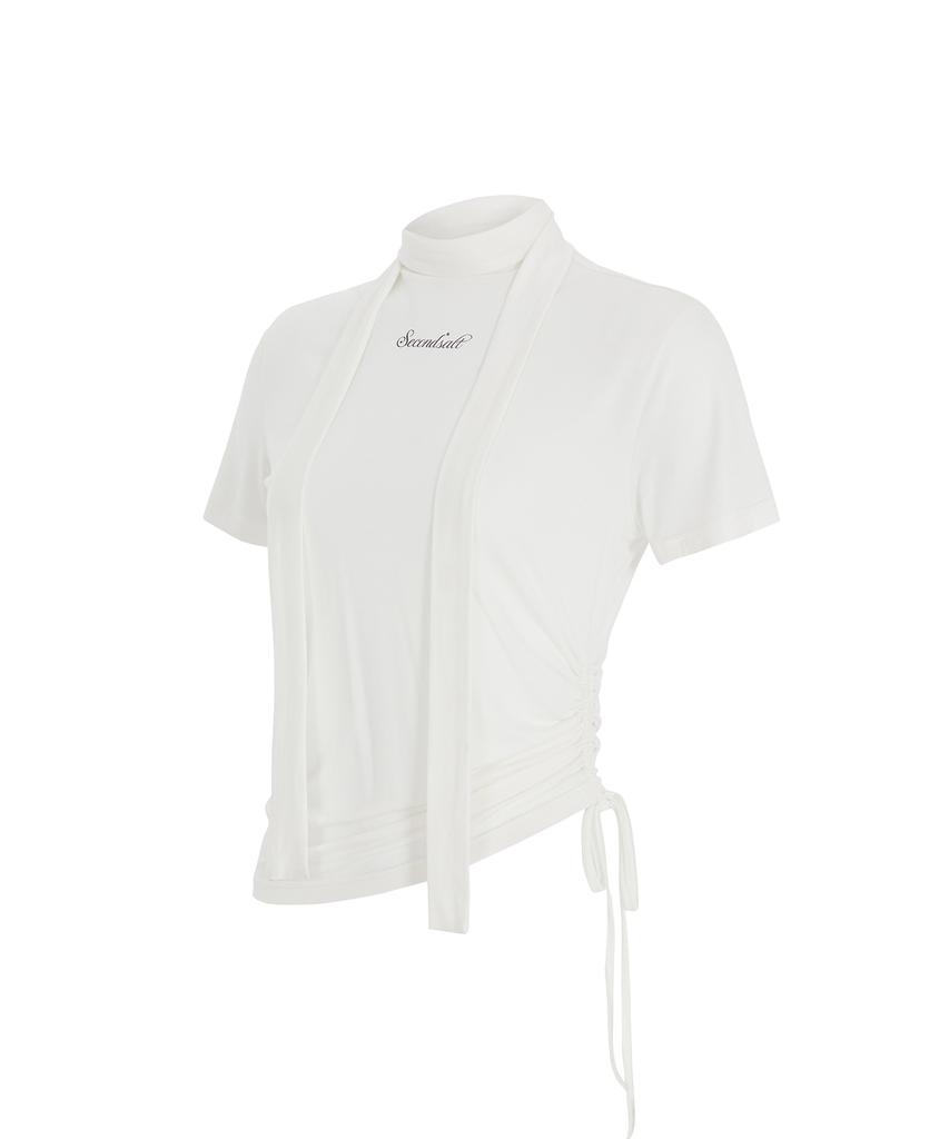 Sekeondeusolteu Shirred Choker Half-Neck T-Shirt (White)