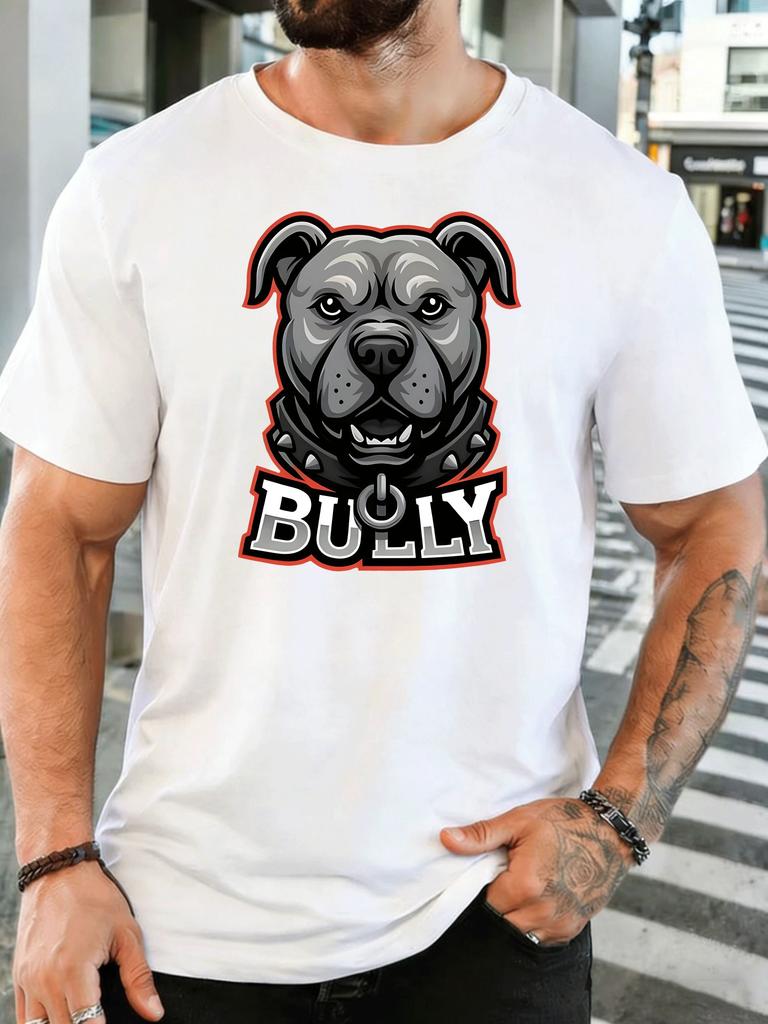 Pitbull Head With Bully Letter Unisexs Front Print T Shirt Cool Dog Graphic Tee Casual Short Sleeve Top Dog Breed Lover Gift