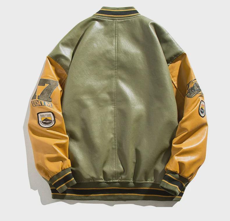 Men's Spring & Autumn Embroidered PU Leather Baseball Jacket