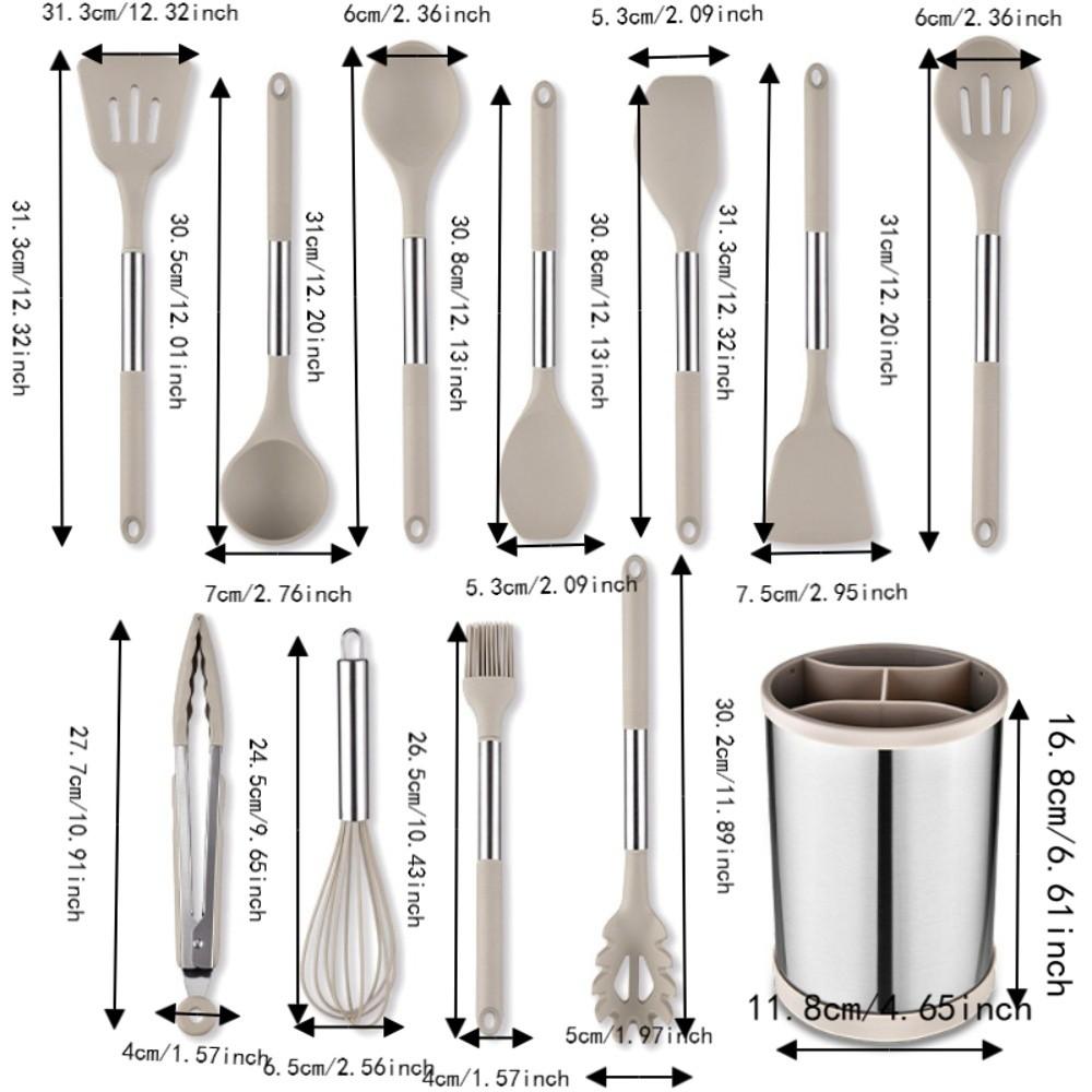 12PCS 360° Rotating Bucket Silicone Kitchen Utensils Set Kitchen Cooking Tools Nonstick Pan