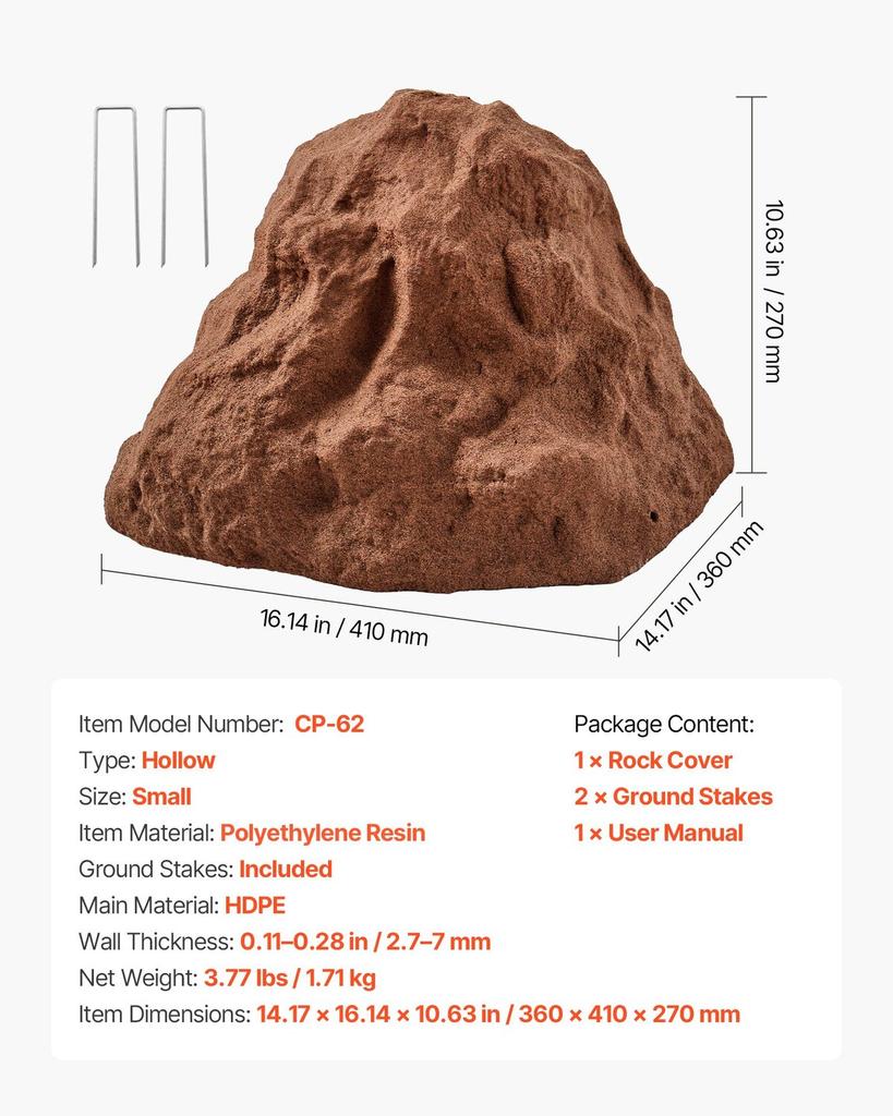 Faux Rock Cover, Outdoor Fake Rock Well Pump Cover, Realistic Natural Texture, Lightweight & Weather-Resistant Polyresin Artificial Boulder for