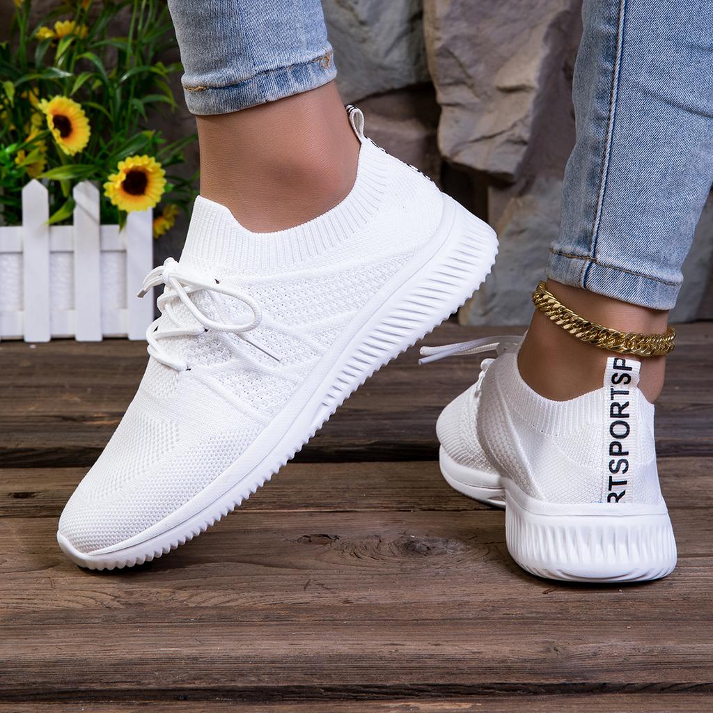 Fashion Women's White Mesh Sports Shoes, Lace Up Breathable Slip On Running Shoes, Casual Sports Shoes, Outdoor Walking and Exercise