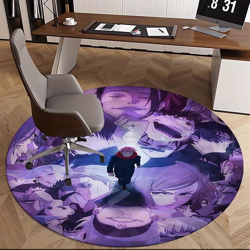 1pc Anime Cartoon Design Round Carpet  Office Chair Mat, NonSlip Rug for Home Decor