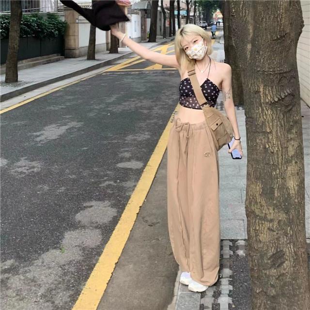 Women's Summer Retro Embroidered Patchwork Wide-Leg Joggers with Irregular Design