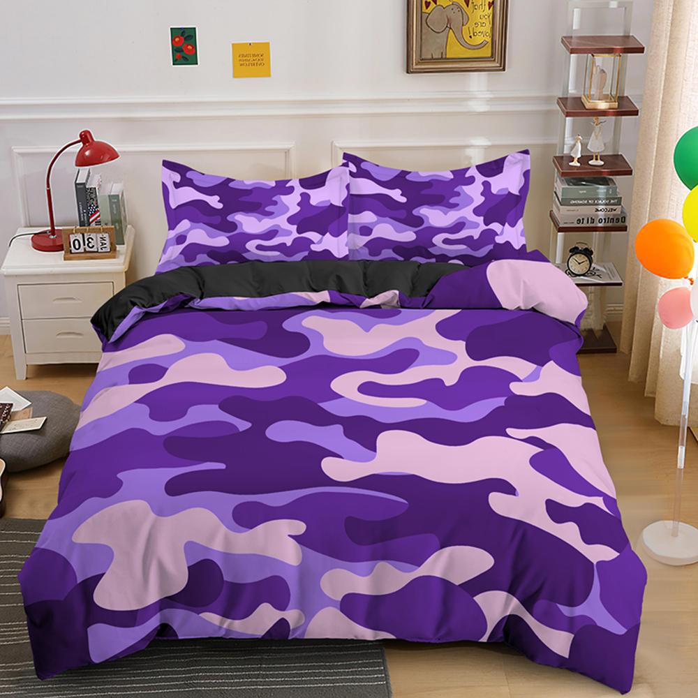 3D Three-Piece Camouflage Striped Quilt Cover Sheet Kit