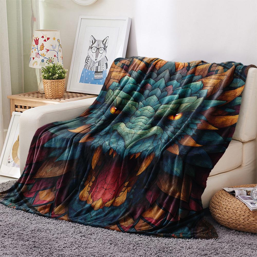 Furious Dragons Print Flannel Blanket, High quality Comfortable for All Seasons, Home Decor, Warmth and Comfort