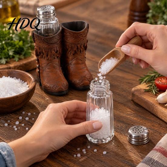 Glass Salt And Pepper Dispenser Western Cowboy Boot Resin Shaker Set Creative Boots Spice Shaped Condiment Bottles Rustic Table Kitchen Tabletop