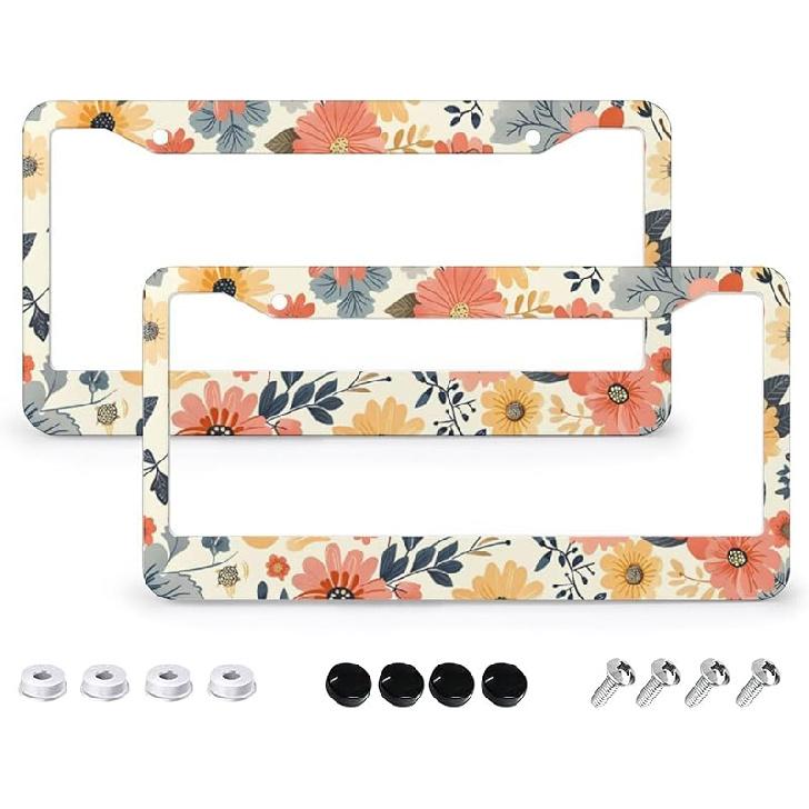 Tropical Palm Leaves License Plate Frames - 2 Pcs Set 2 Holes Metal Aluminum Auto Car Accessories Decoration License Plate Frame 6.3" X 12.2" Fit US