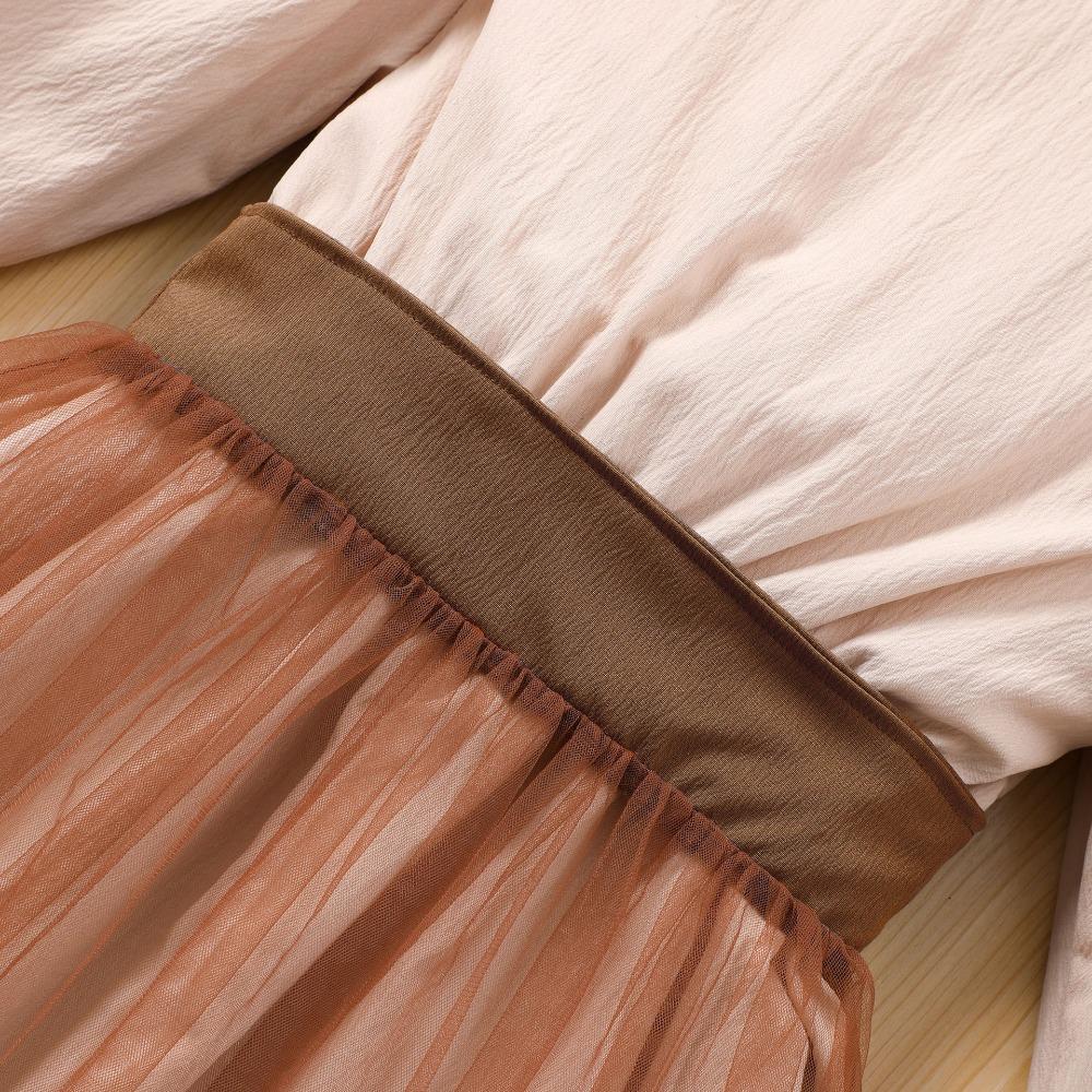 8-12J Mädchen Langarmkleid Herbst/Winter Kleid Patchwork Kontrastfarben Minimalistisches Kleid