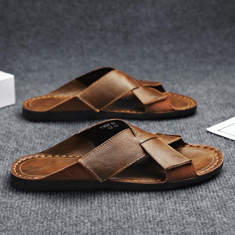 Men Slippers Handmade Simple Flats Gladiator Sandals Summer Roman Sandals Open Toe Beach Shoes Plus Size