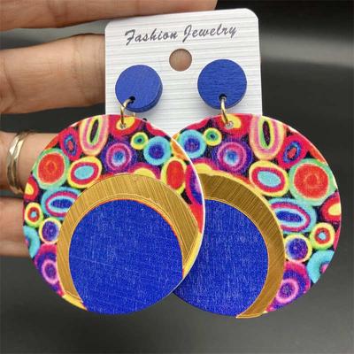 Printing Bohemian Earrings Earrings Wooden Ornament Large Earrings Color