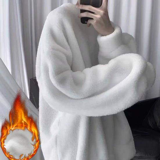 Bluză de trening groasă de iarnă cu gât rotund și mânecă lungă, culoare solidă, pentru bărbați. Bluză de trening supradimensionată, culoare solidă, pluș pe ambele fețe.