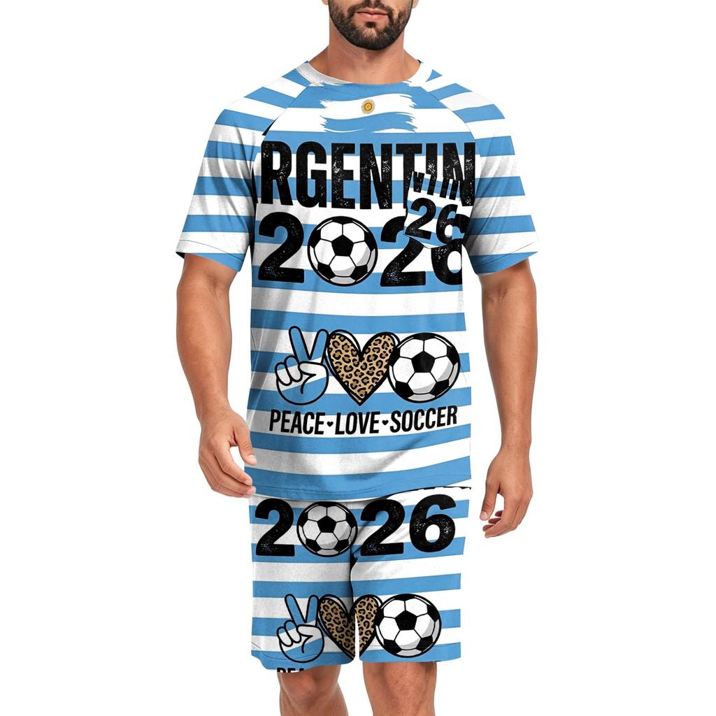 Conjunto de Pijama para Hombre de Manga Corta y Pantalones Cortos Ligero Cómodo Ropa de Dormir con Diseño de Fútbol Estampado para Uso Casual en Casa