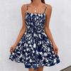 Women's Summer Ethnic Printed Sleeveless High Waist A Line Lace Up Dress