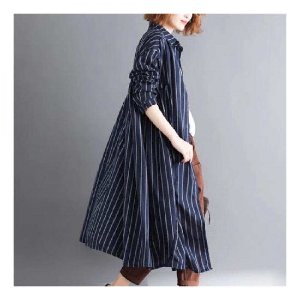 Navava Casual Stripe Thin Long Sleeve Long Shirt Nb1941