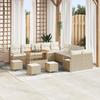14-Piece Garden Sofa with Beige Cushions Poly Rattan Acacia, 2-Seater Garden Sofa with Beige Cushions Poly 3362591