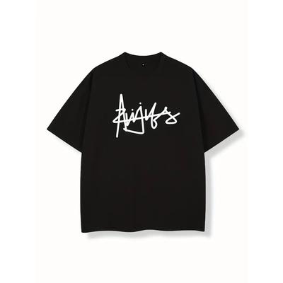 Stylowy T-shirt Męski z Nadrukiem Wzoru Liter, Odzież Męska, Topy dla Mężczyzn, Prezent dla Mężczyzny