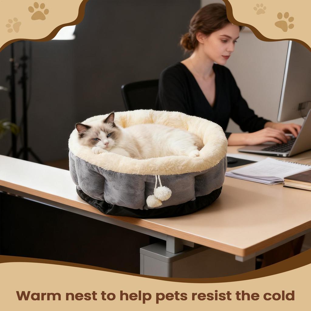 Round Cat Bed Washable Calming Nest Comfortable Kitten Bed Soft Cushion For Puppy Small Dog Indoor Sleeping Living Room Balcony