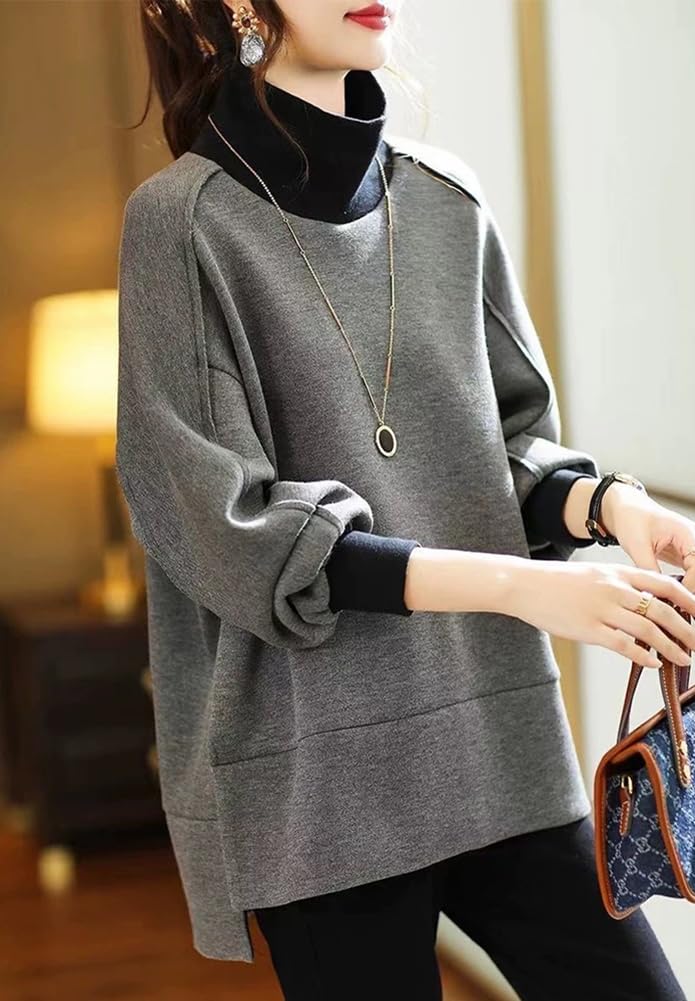 zroy Pullover High Loose Long Split H. Women's Hoodie, Neck, Fit, Sleeves, Sweatshirt, Detail, Slit, Casual, Stylish, Slimming, Fall/Winter