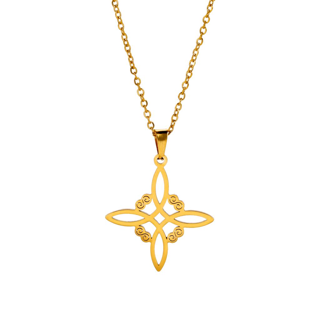 Collar Doble Amuleto Protección Nudo de Bruja Pentagrama Tetragrammaton Acero Inoxidable Joyería de Protección Venta al por Mayor