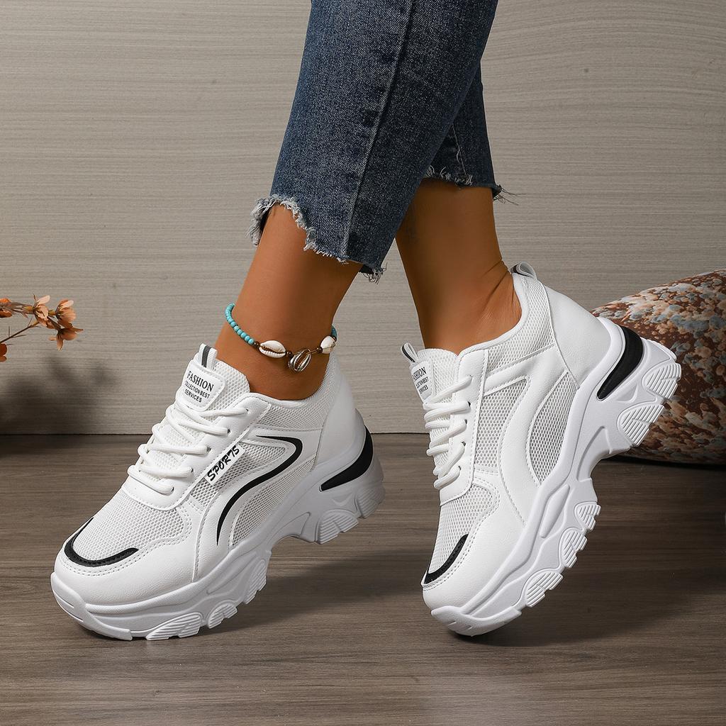 Fashion Ladies Shoes 2025 New Lace-up Women's Vulcanize Shoes Fashion Plus Size Mesh Outdoor Slip-Resistant Comfortable Casual Shoes