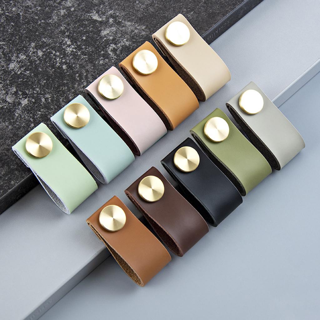 Nordic Furniture Door Wardrobe Handle Handmade Leather Pulls Cabinet Cupboard Knobs with Screws Adjustable Spacing