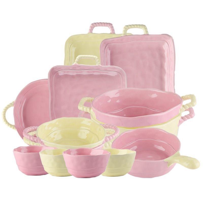 Ins Color Matching Advanced Sense Ceramic Handle Bowl Baking Bowl Atmosphere High Value Instant Noodle Bowl Salad Fruit Yogurt Bowl