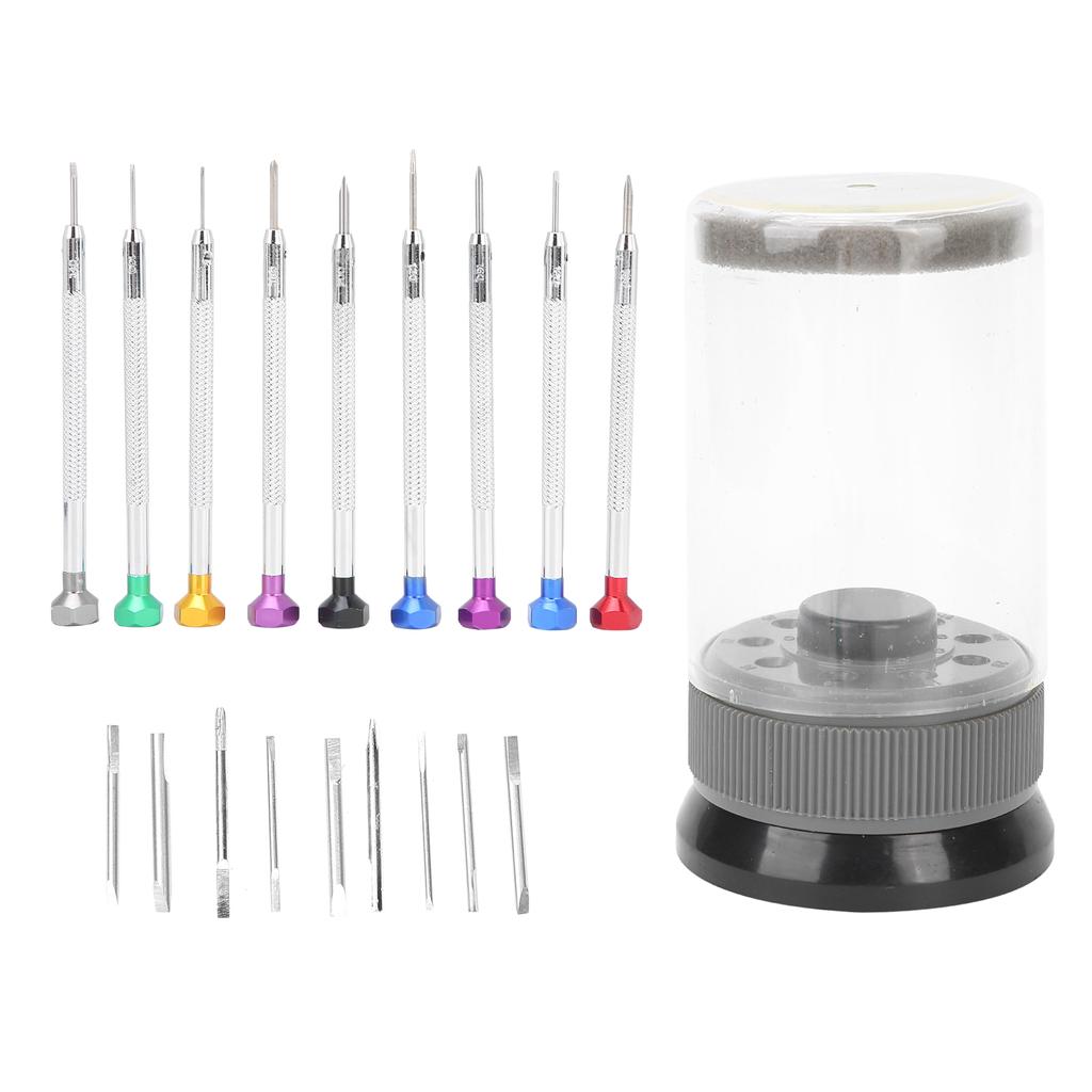 9-teiliges Schraubendreher-Set Schlitz-Kreuzschlitz-Schraubendreher-Set mit drehbarem Sockel Uhrenreparatur