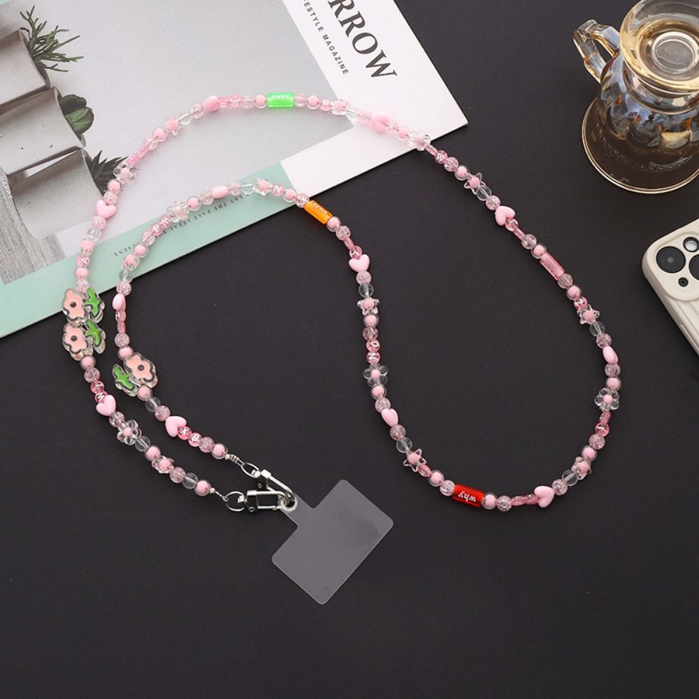 Beads Mobile Phone Lanyard Flower Phone Neck Straps Crossbody Phone Strap  Phone Case Hanging