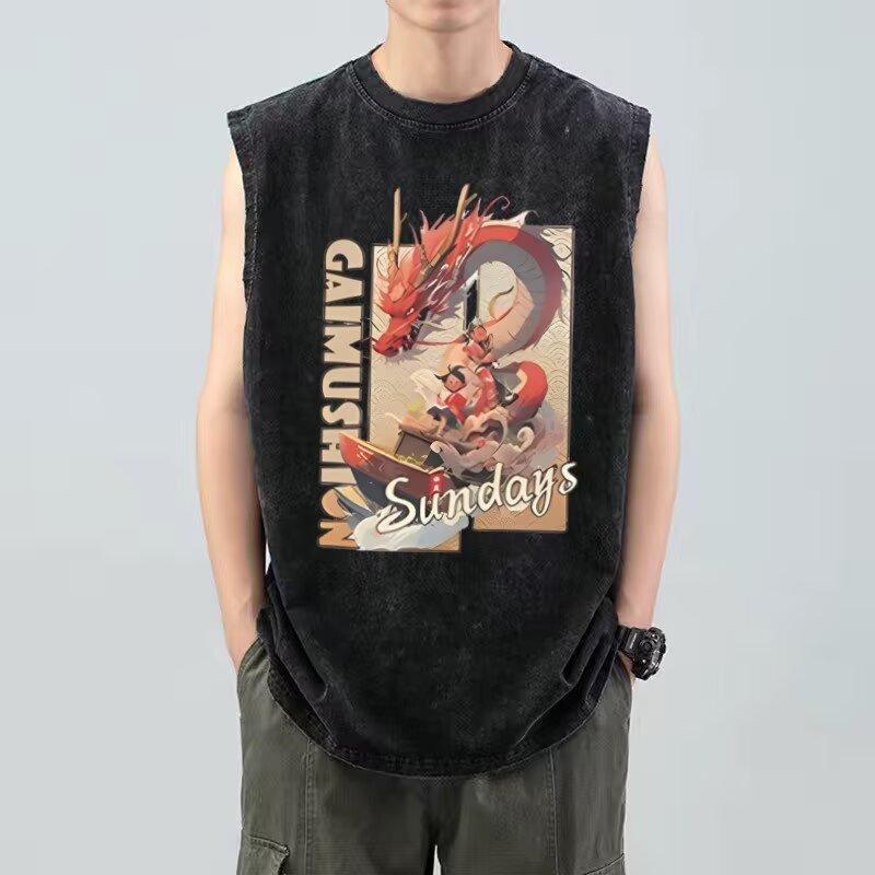 Camiseta sin mangas estampada para hombre Camiseta sin mangas casual de verano holgada de moda para hombre Estilo Ins Top sencillo estampado