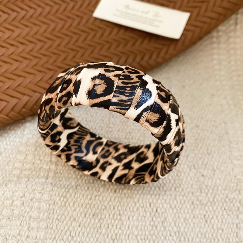 Leder Geometrisch Rund Leopard Zebra Muster Offenes Armband Vintage Armband