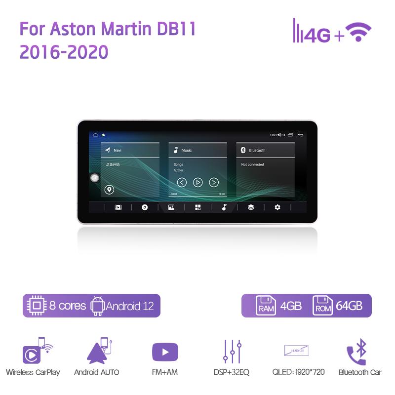 12.3Inch For Aston Martin DB11 2016-2020 Car Multimedia Video Player GPS Navigation Radio Android12 8Core CarPlay 4G 360Camera