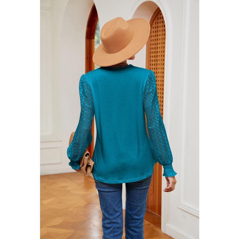 YYFS Women's Fashion Casual Spring Fall Solid Color Print Long Sleeve V-Neck Blouses & Shirts