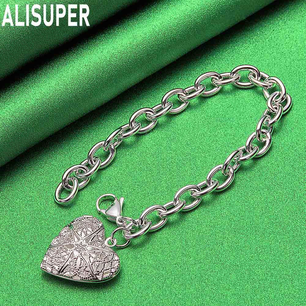 925 Sterling Silver Exquisite Art Love Side Chain Charming Bracelet Gift Jewelry