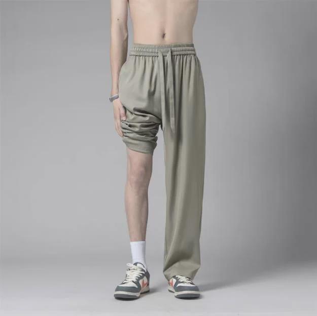 Pánské 2023 Ledové Hedvábí Kalhoty s Širokými Nohavicemi Casual - Letní Módní Trend