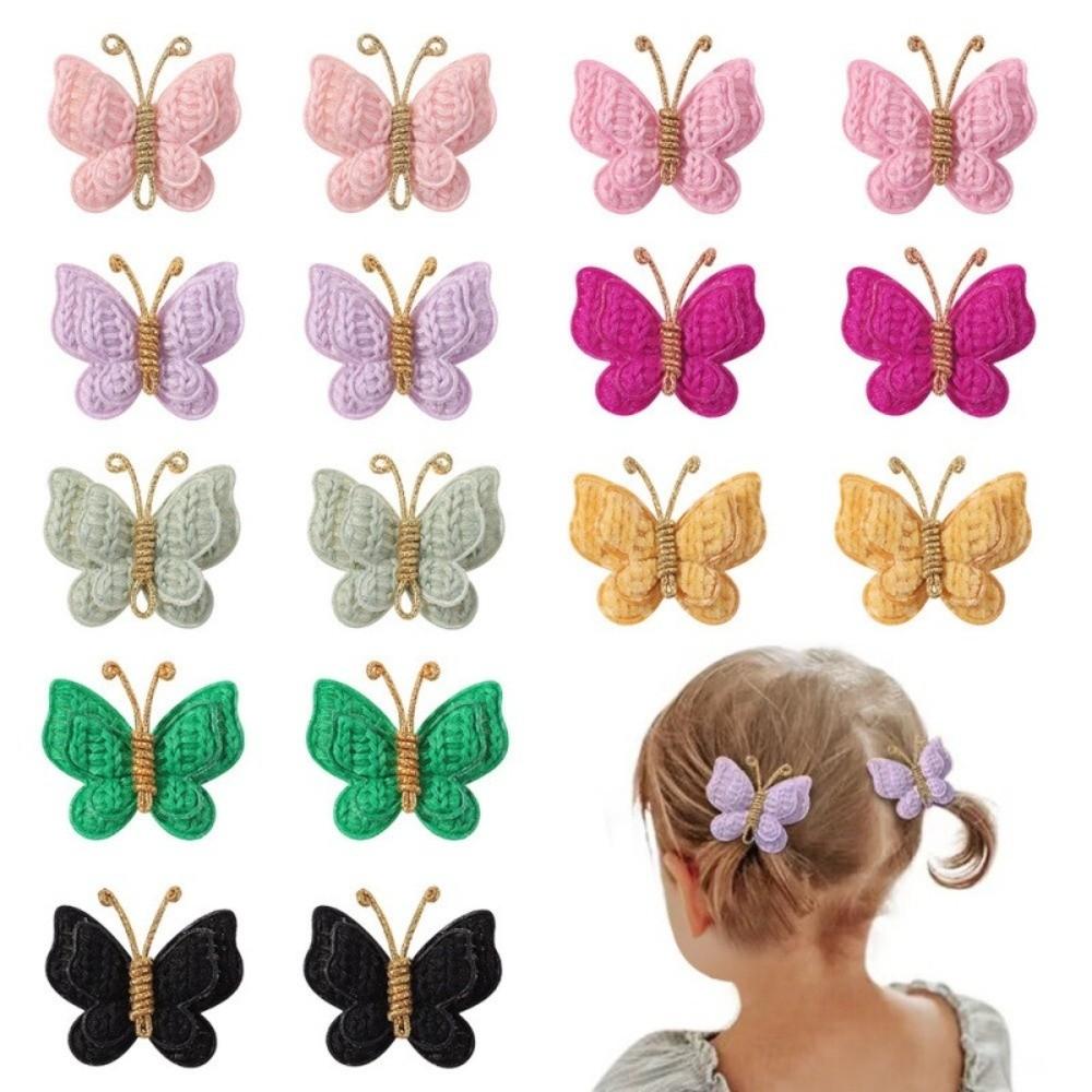 4pcs Butterfly Children Hair Clip Set Wool Knitting Hair Accessories Butterfly Hair Clips Barrette Handmade Crochet Hairpins